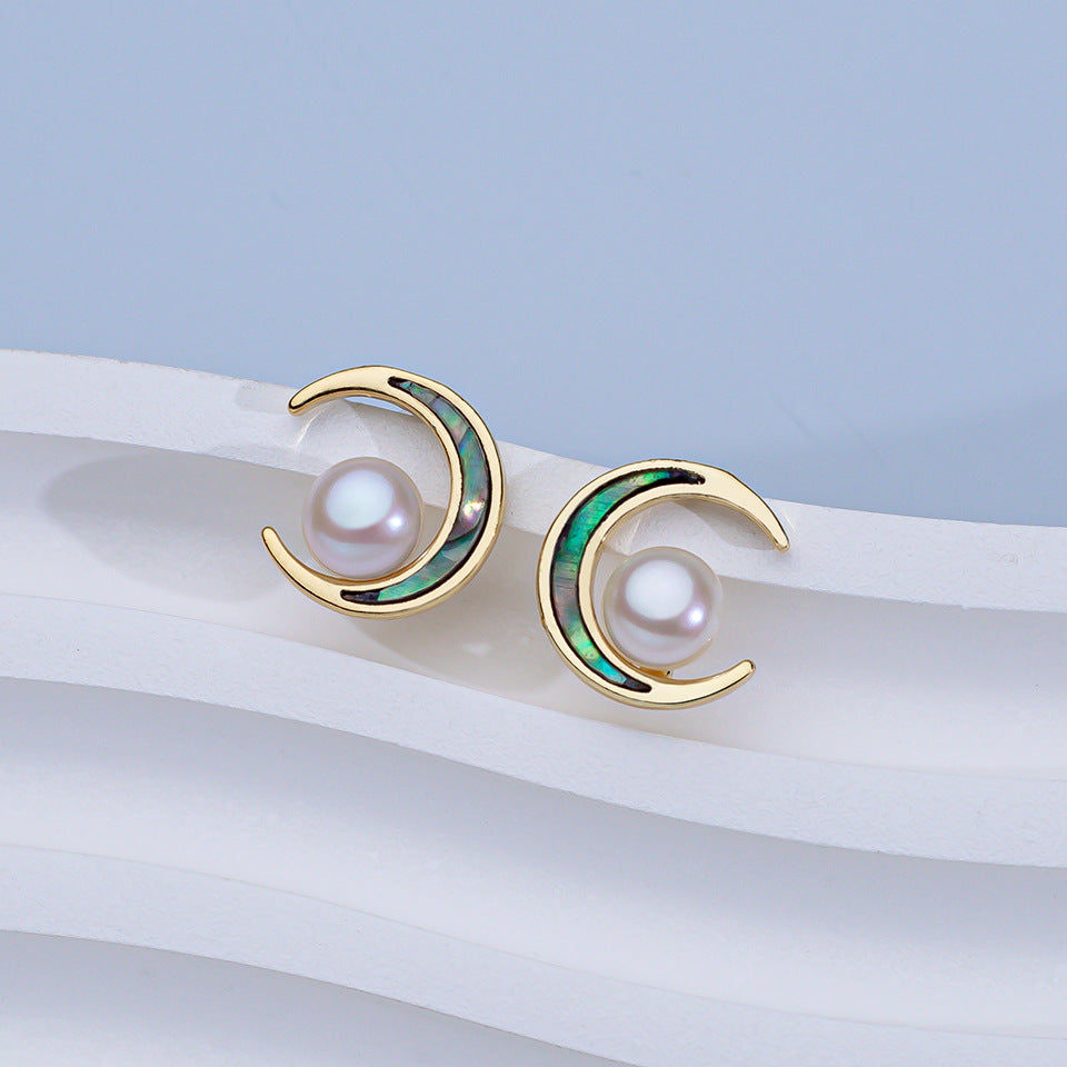 Women's Natural Freshwater Pearl Ear Sier Needle High Earrings