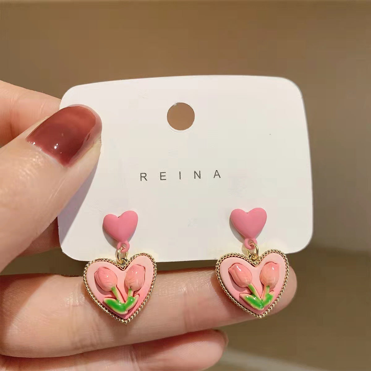 Fashion Pink Tulip Small Fresh Flower Earrings