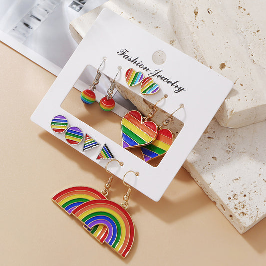 Women's Pairs Ear Style Alloy Dripping Design Diamond Rainbow Love Stud Earrings