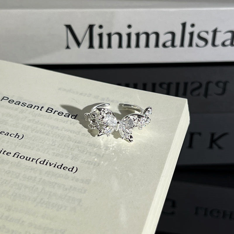 Light Luxury Sier Diamond Pieces Butterfly Mix Match Ring