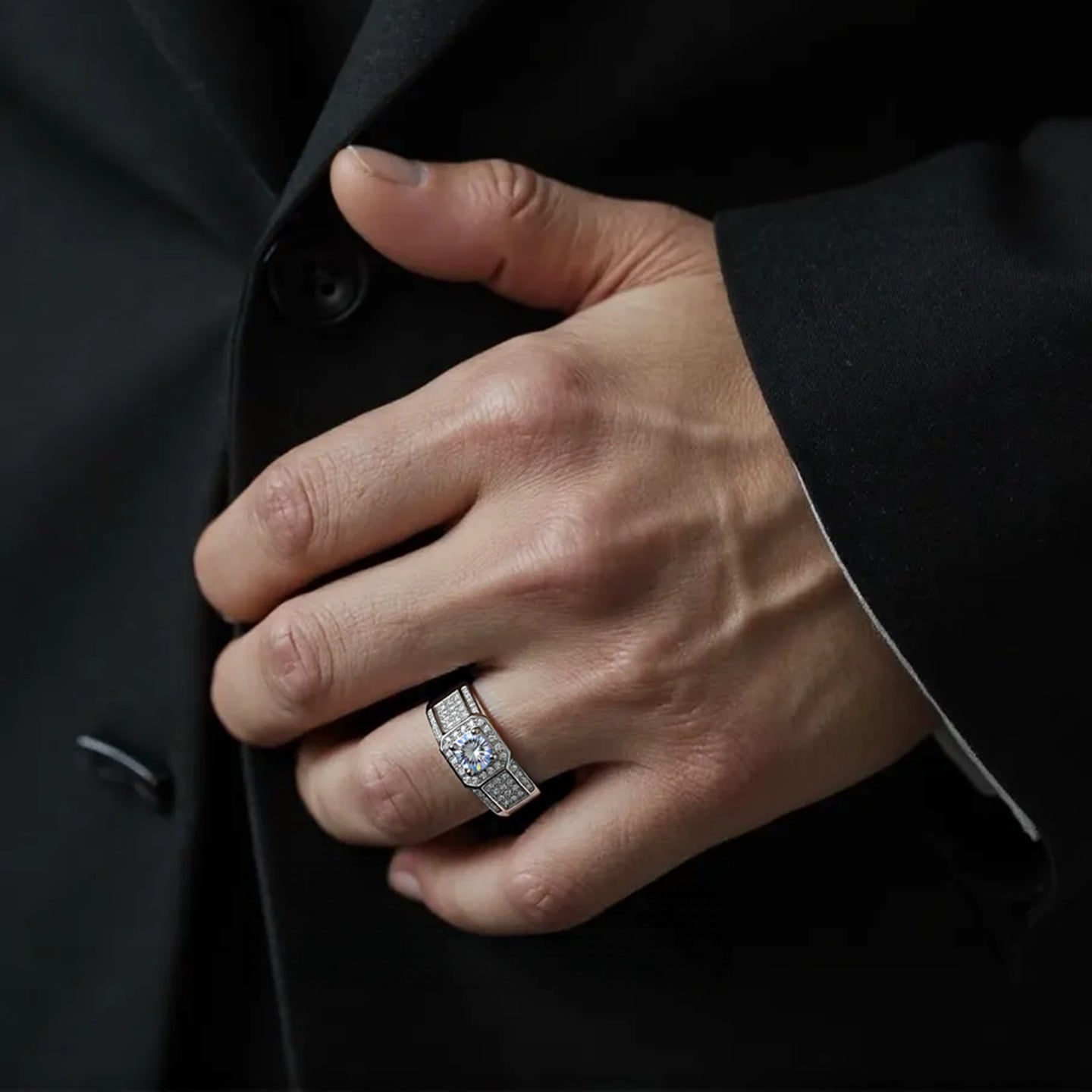 Men's Moissanite Personality Plated Sterling Sier Platinum Ring