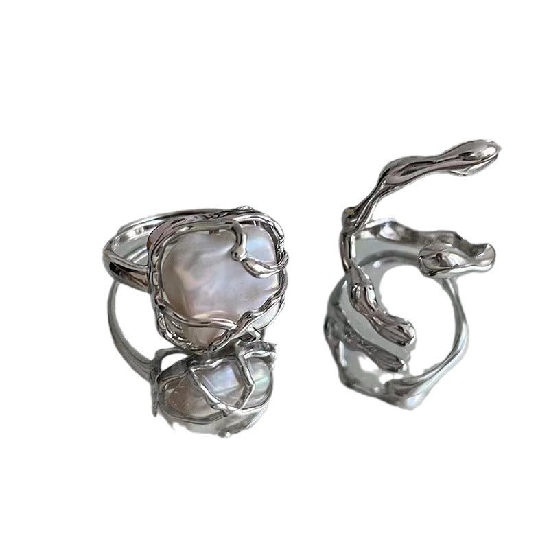 Vintage Pearl Female Niche Design Temperament Water Drop Opening Adjustable Rings
