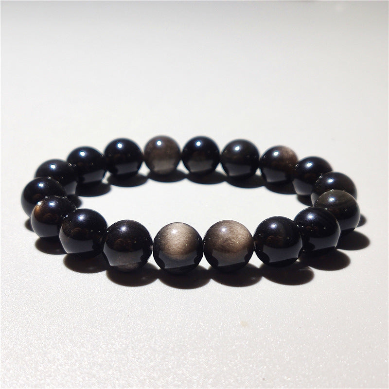Women's & Men's Natural Sier Round Bead Obsidian Cat Eye Bracelets
