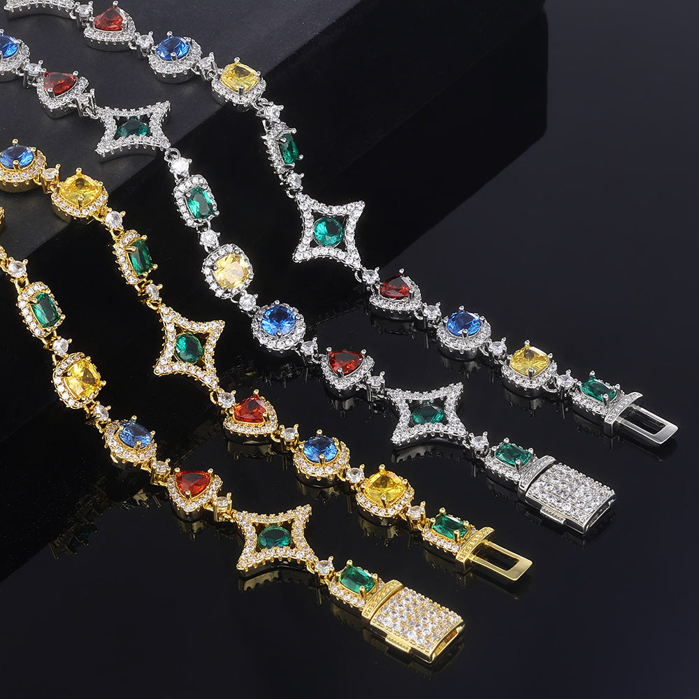 Women's & Men's Hip Hop Color Gemstone Jewelry Set