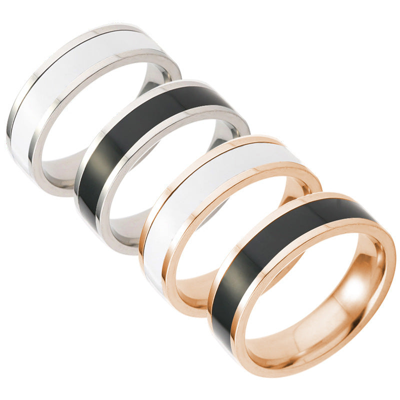 Oil Plating Black White Simple Titanium Rings