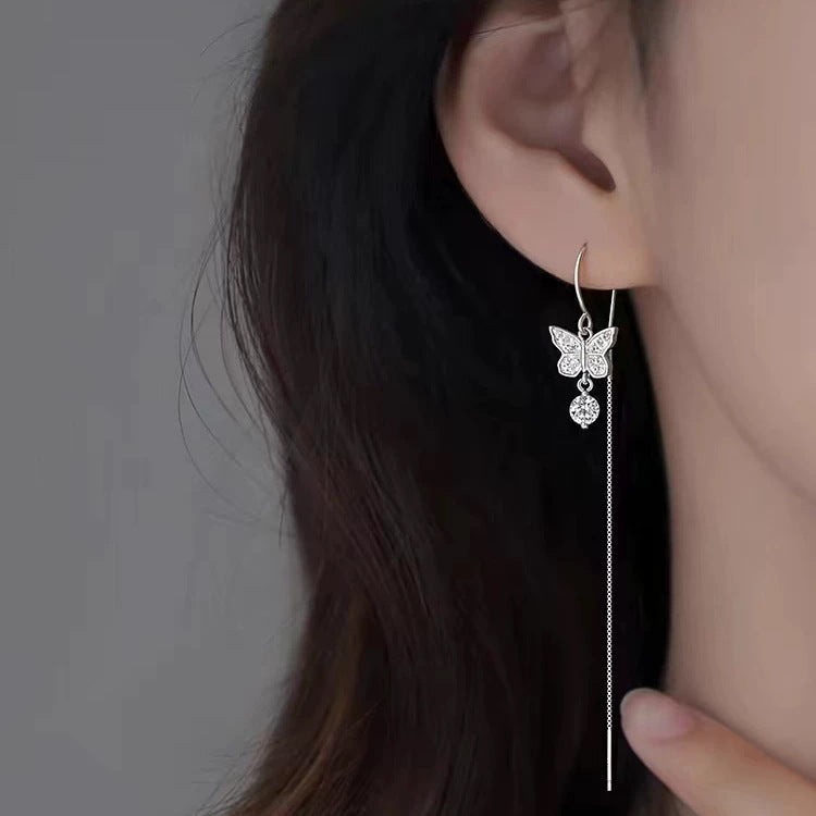 Women's Round Diamond Tassel Thread High-grade Style Design Exquisite Refined Grace Ear Line