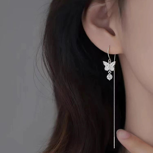 Women's Round Diamond Tassel Thread High-grade Style Design Exquisite Refined Grace Ear Line