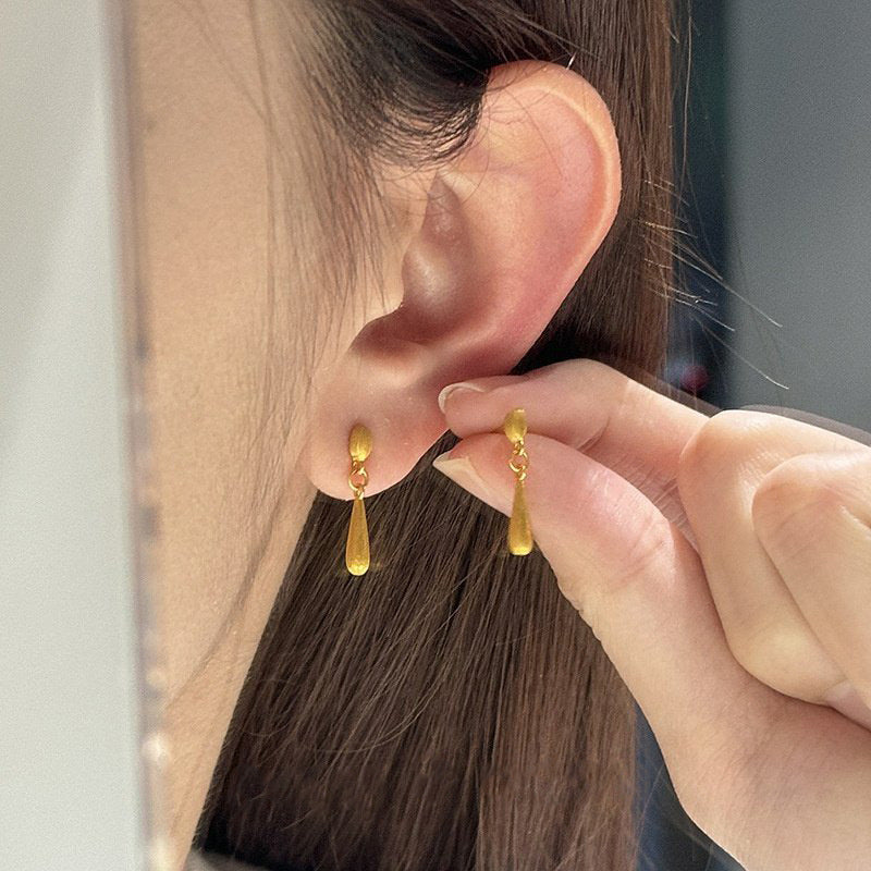Women's Frosted Gold Water Drop Ear Light Luxury Temperament Unique High Earrings
