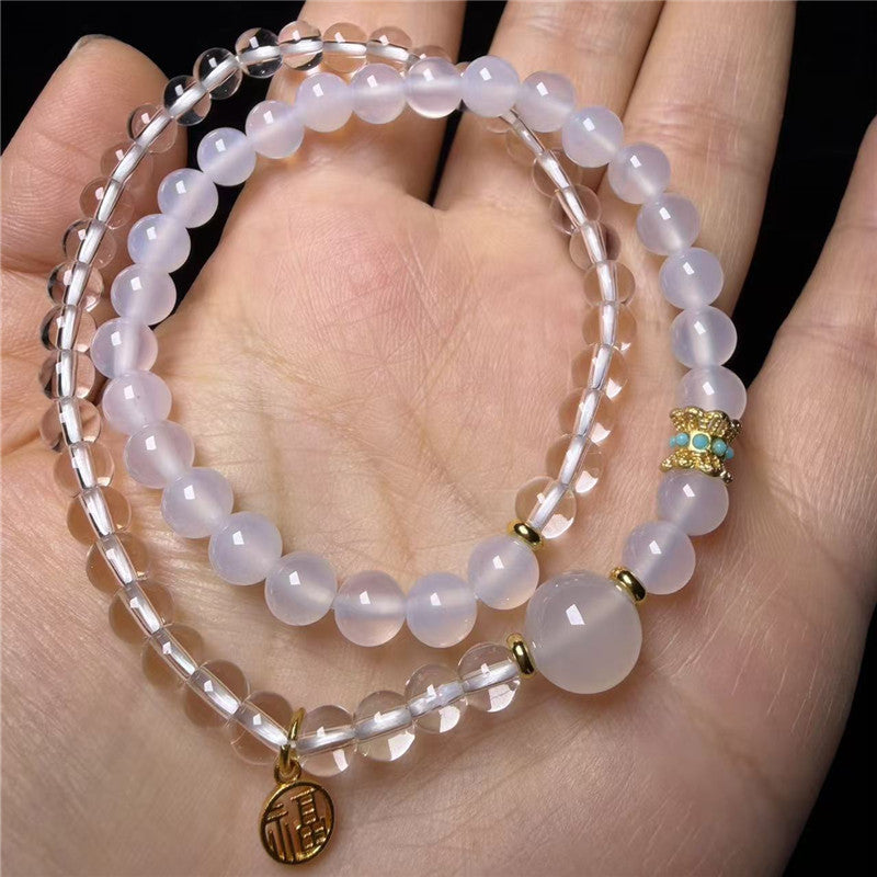 Red Agate Fashion Floating Flowers Chalcedony Double Circle Twin Bracelet