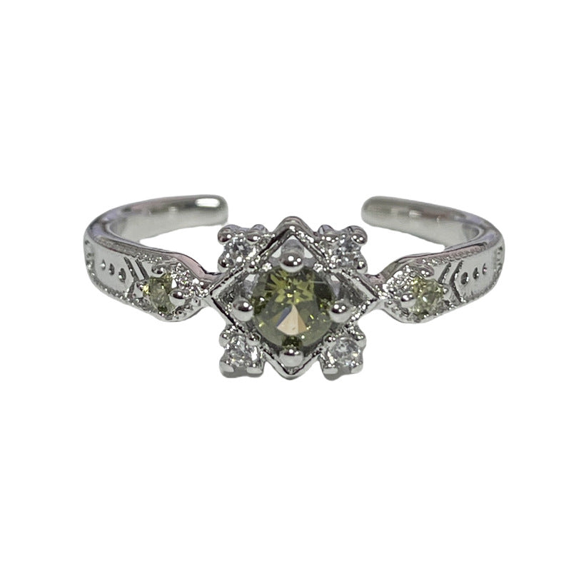 Exquisite Retro Olive Green Zircon Cold Style Open Rings