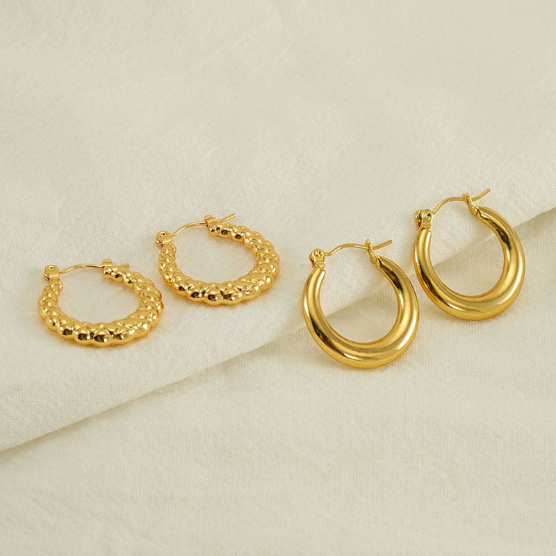 Women's Gold Stainless Steel French Glossy Hollow Fashion Earrings