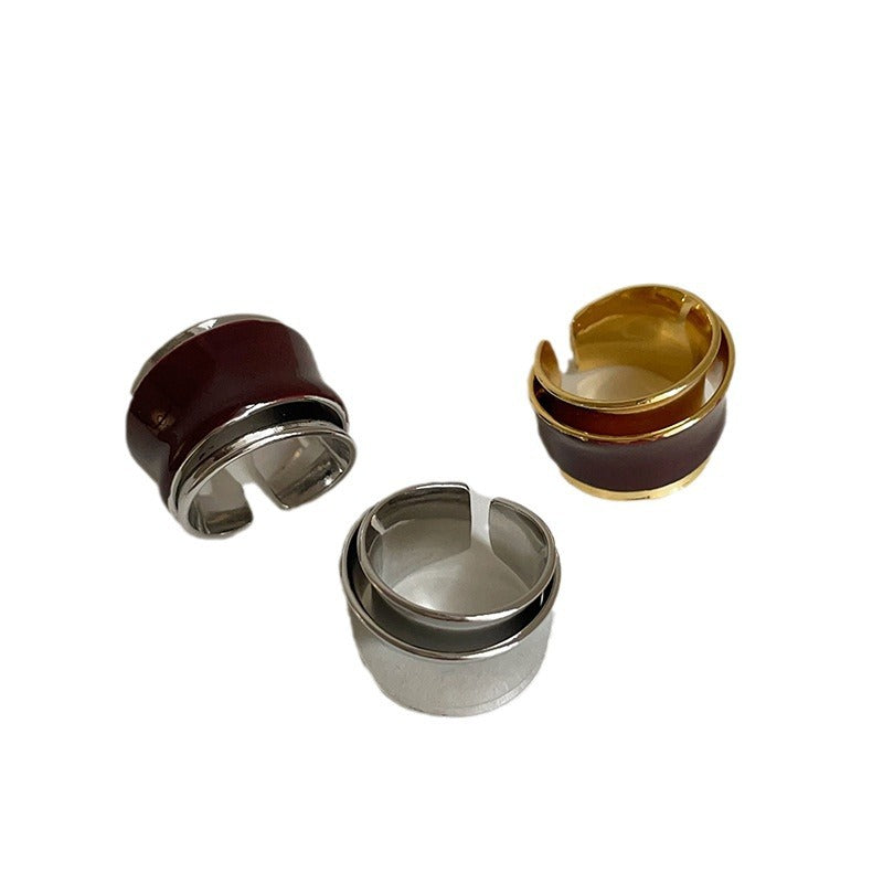 Style Chocolate Dripping Oil Double Layer Rings