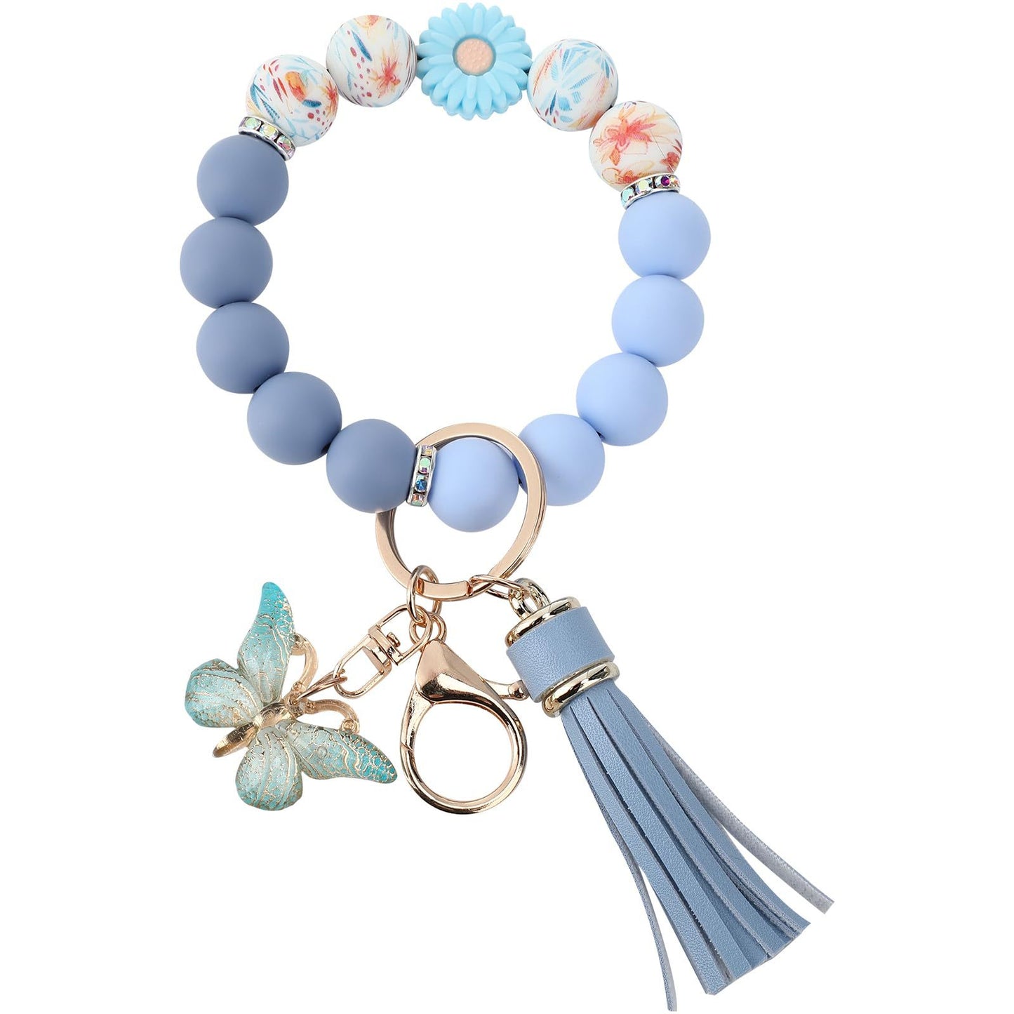 Silicone Beads Beaded Key Butterfly Tassel Bracelet