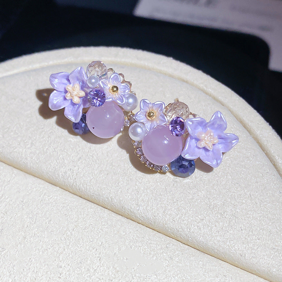 Dopamine Sweet Niche Flower Pearl Fashion Exquisite Stud Earrings
