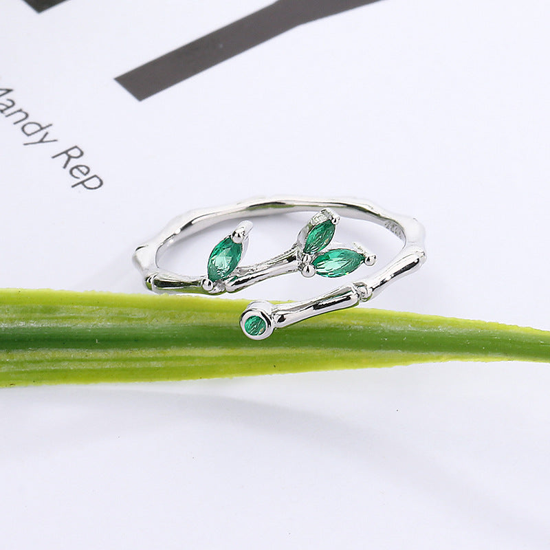 Fresh Green Leaf Bamboo Female Fashion Simple Bud Leaves Open Rings
