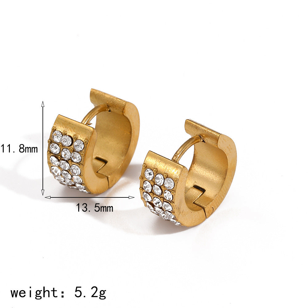 Women's Three-row Drill Wide Titanium Steel Fashion Earrings