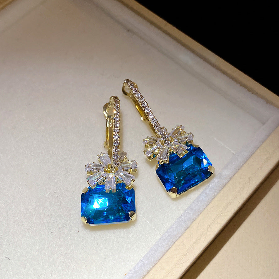 Women's Zircon Flower Square Ear Exquisite Trendy Light Luxury High-grade Stud Earrings
