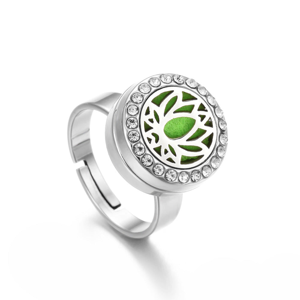 Steel Aroma With Diamond Thread Rotating Open Perfume Ring