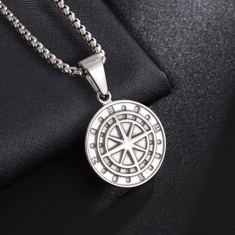 Men's Stainless Steel Round Compass Hip Hop Vintage Pendants
