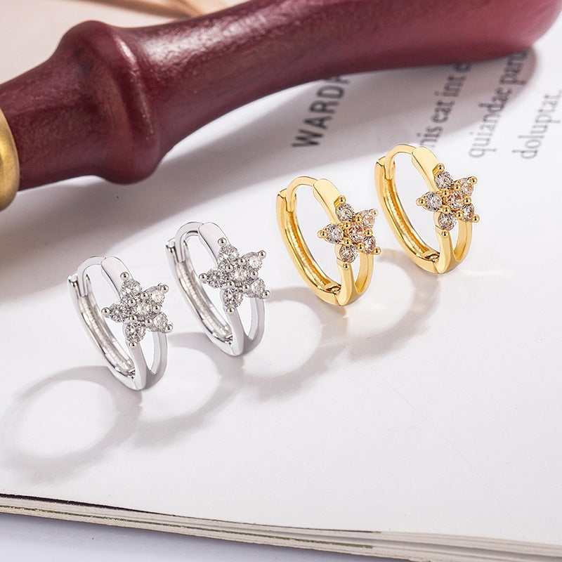 Flash Flower Clips Light Luxury High-grade Design Female Five Petal Ear Buckle