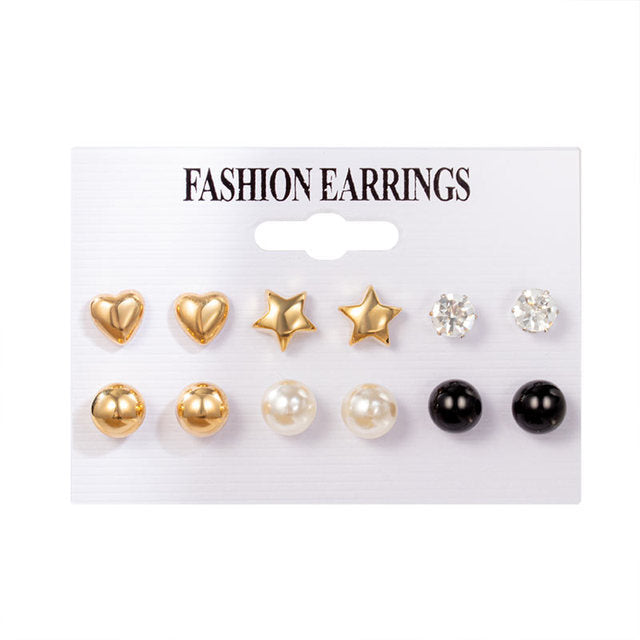 Women's Inlaid Pearl Creative French Retro Gold Ear Stud Earrings