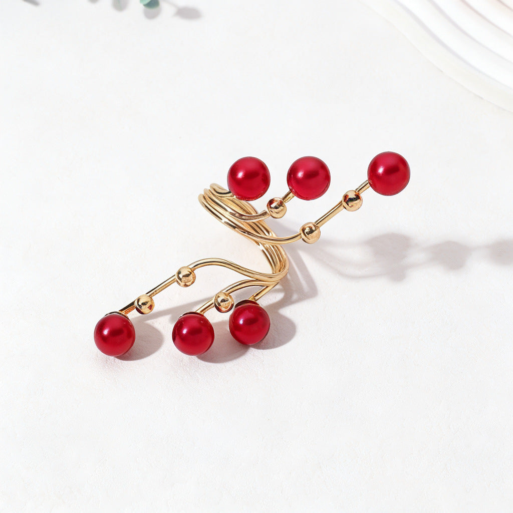 Pearl Geometric Exaggerated Personalized Creative Golden Index Ring