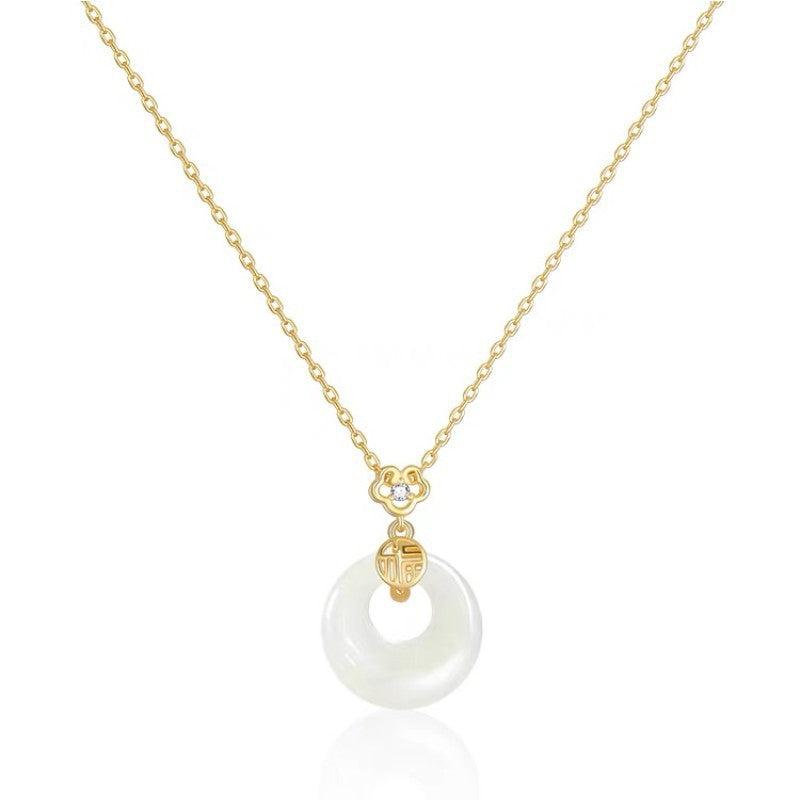 Sier Female White Chalcedony Special Interest Light Luxury Sterling Clavicle Necklace