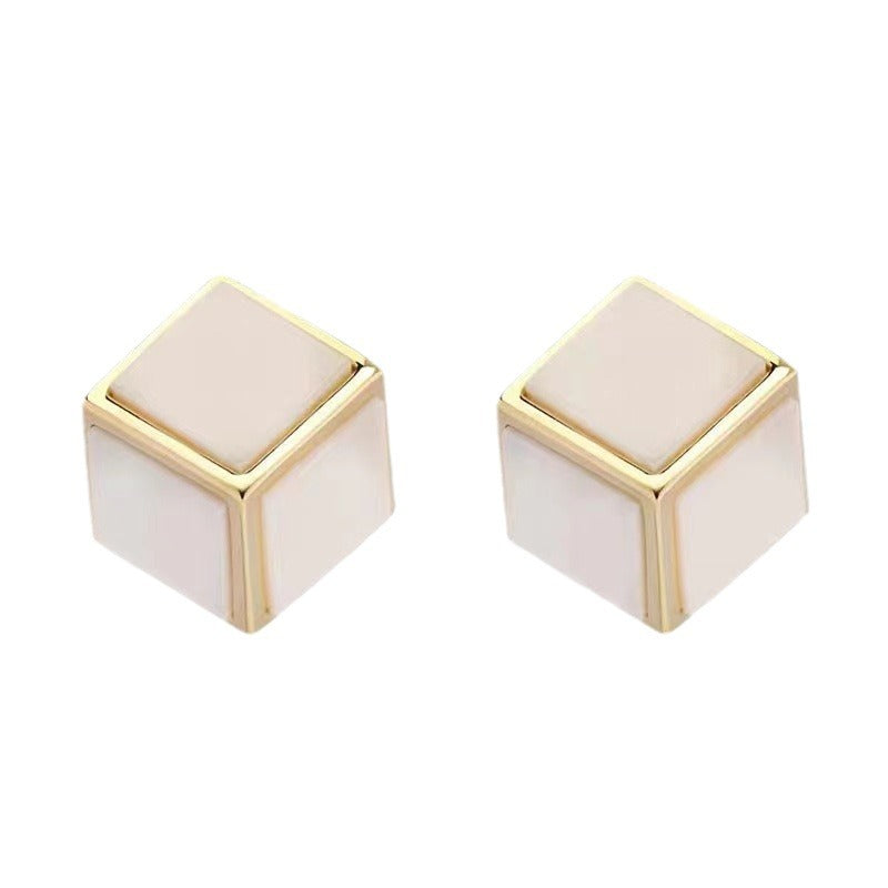 Women's Fashion Simple Three-dimensional Square Sier Needle Earrings
