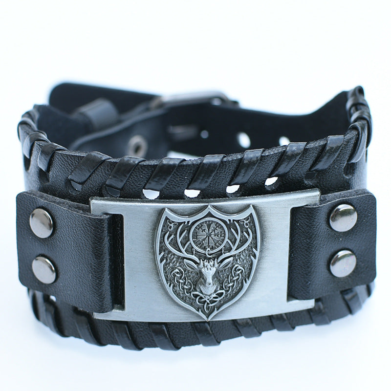 Men's Retro Viking Totem Leather Wolf Head Bear Claw Gossip Lucky Bracelet