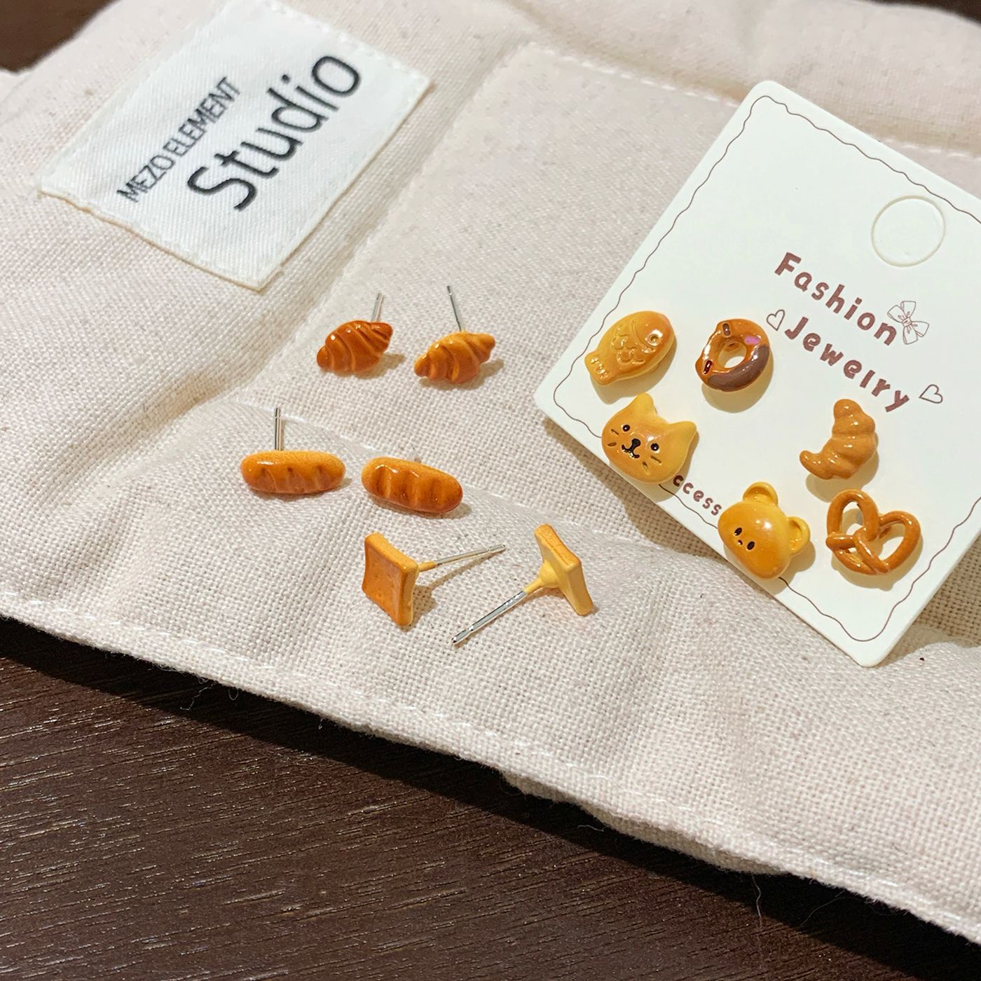 Bear Bread Party Earings Female Sier Needle Cute Personality Stud Earrings