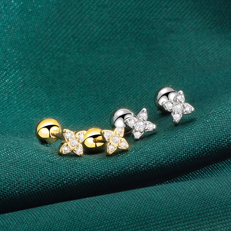 Screw Female Personality Tightening Buckle Double-headed Flower Short Ear Bone Rings