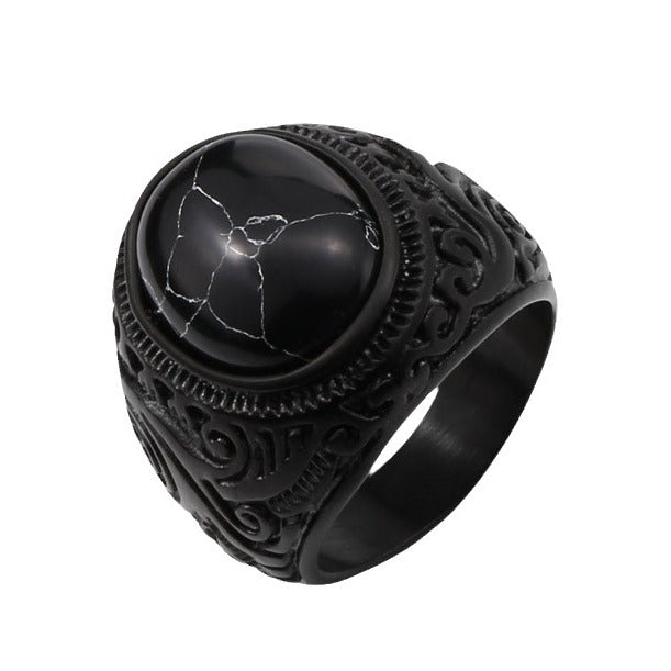 Men's Steel Inlaid Jewel Carved Titanium Casting Rings