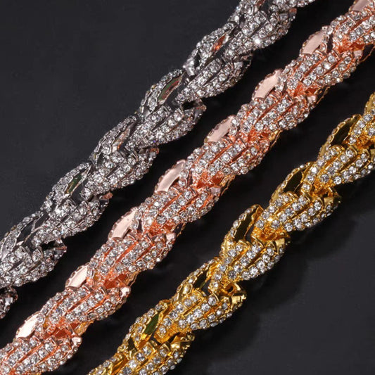 Men's Hop Alloy Diamond Gold Twist Fashion Necklaces