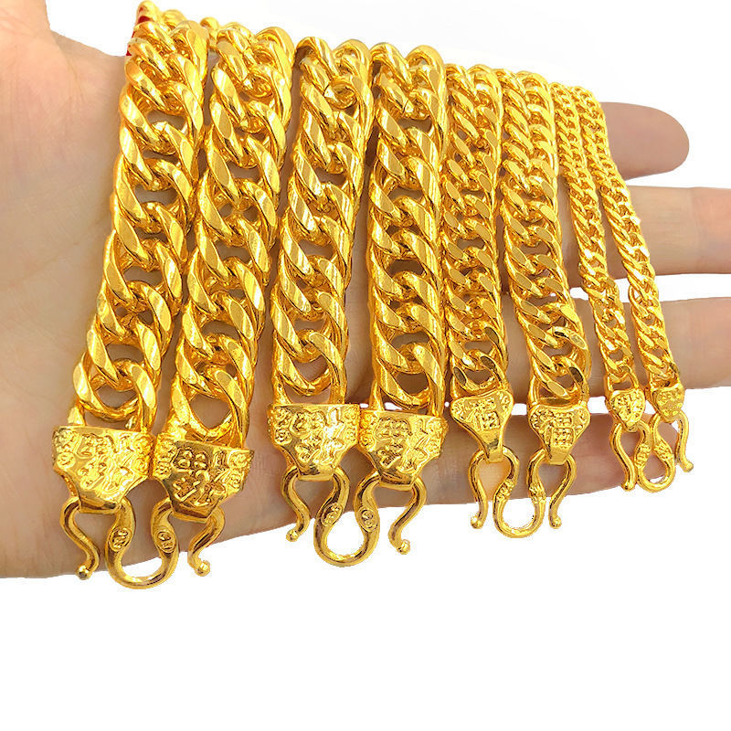 Men's Gold Fu Character Horsewhip Domineering Simulation Flat Chain Necklaces