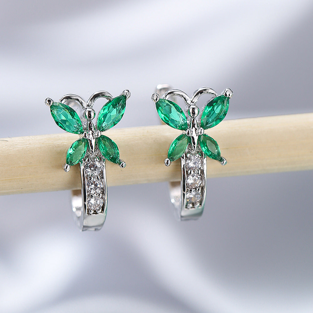 Women's Vintage Pastoral Style Edge Inlaid Zircon Small Butterfly Clip Earrings