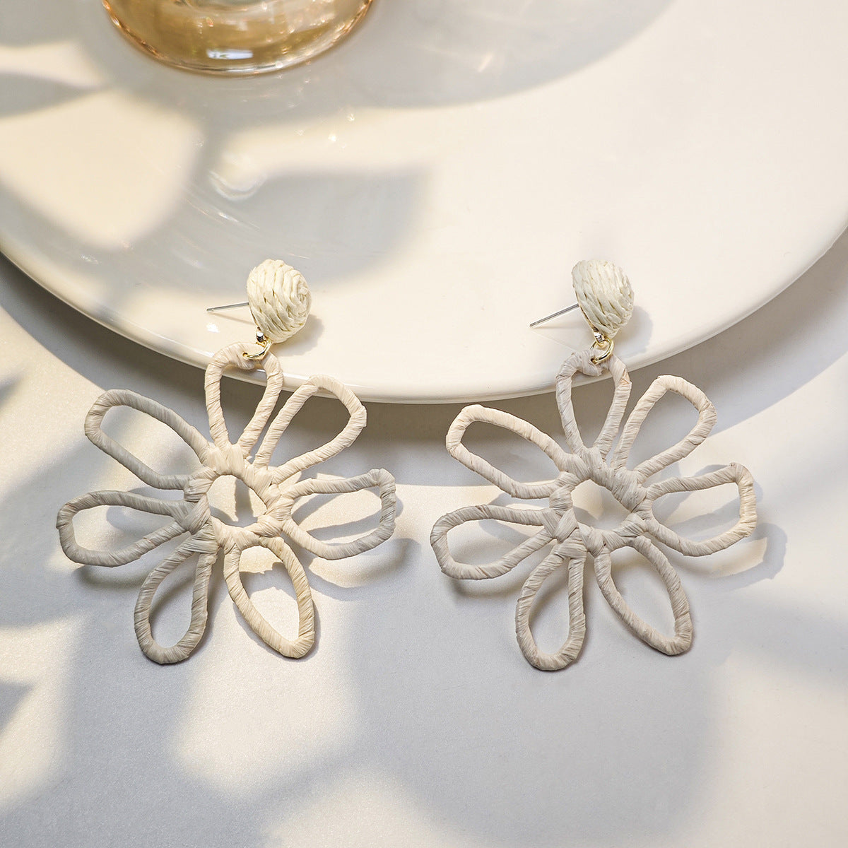 Female Personality Color Handmade Woven Raffia Earrings