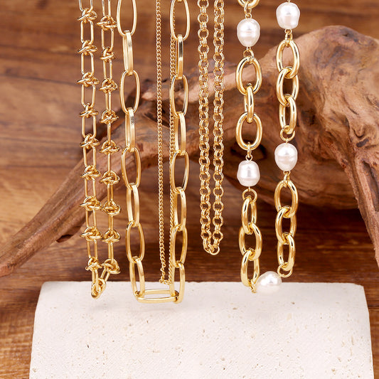 Trendy Bright Bead Stainless Steel Fashionable Gold-plated Necklace