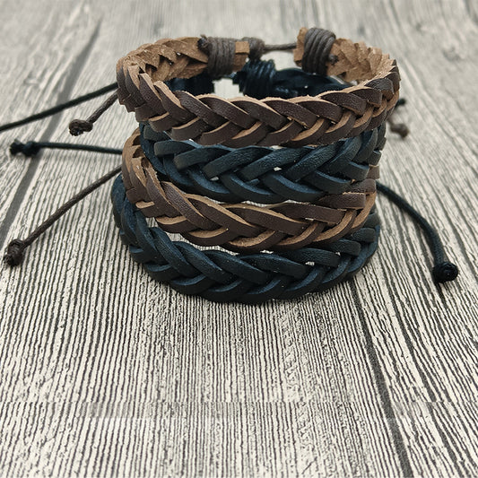 Classic Handmade Braided Leather Coffee Black Bracelets