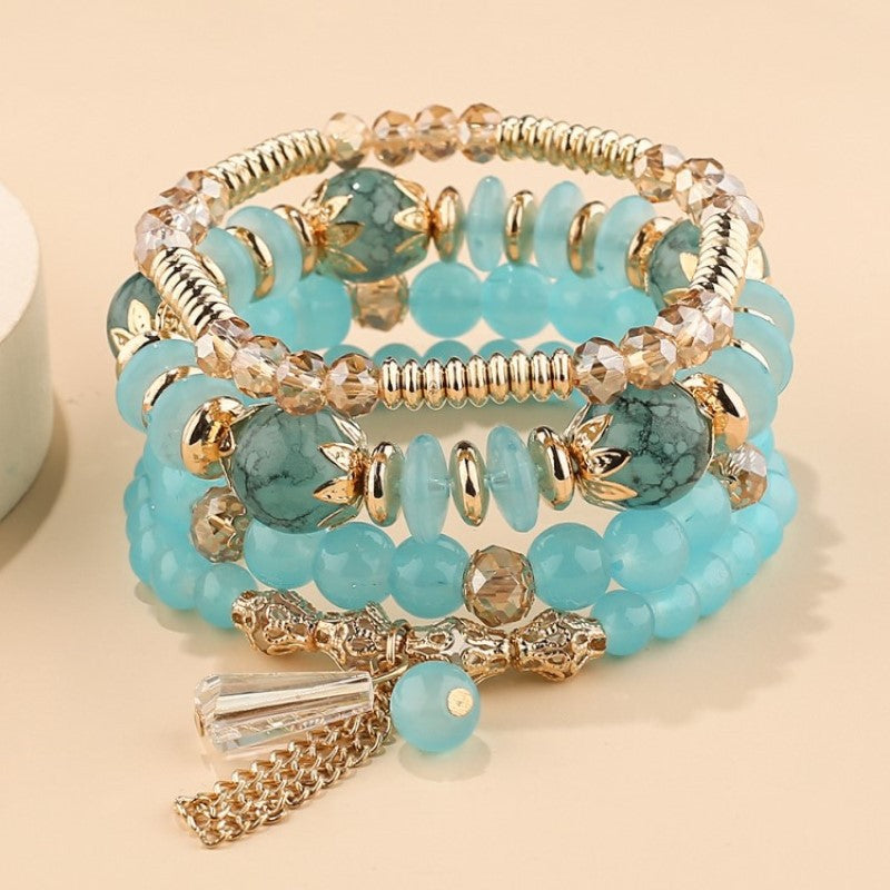 Women's Bohemian Jewelry Suit Crystal Tassel Beaded Bracelets