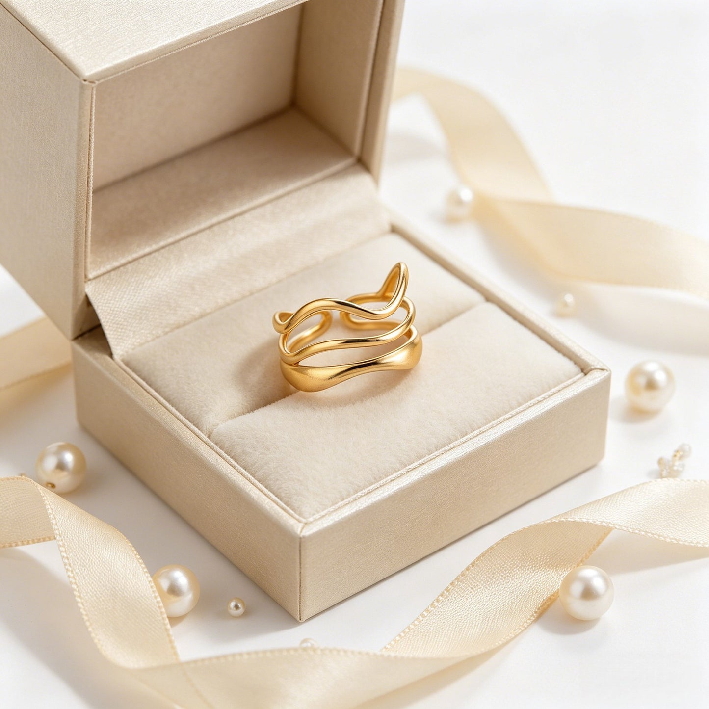 Irregular Line Open Wave Stainless Steel Ring