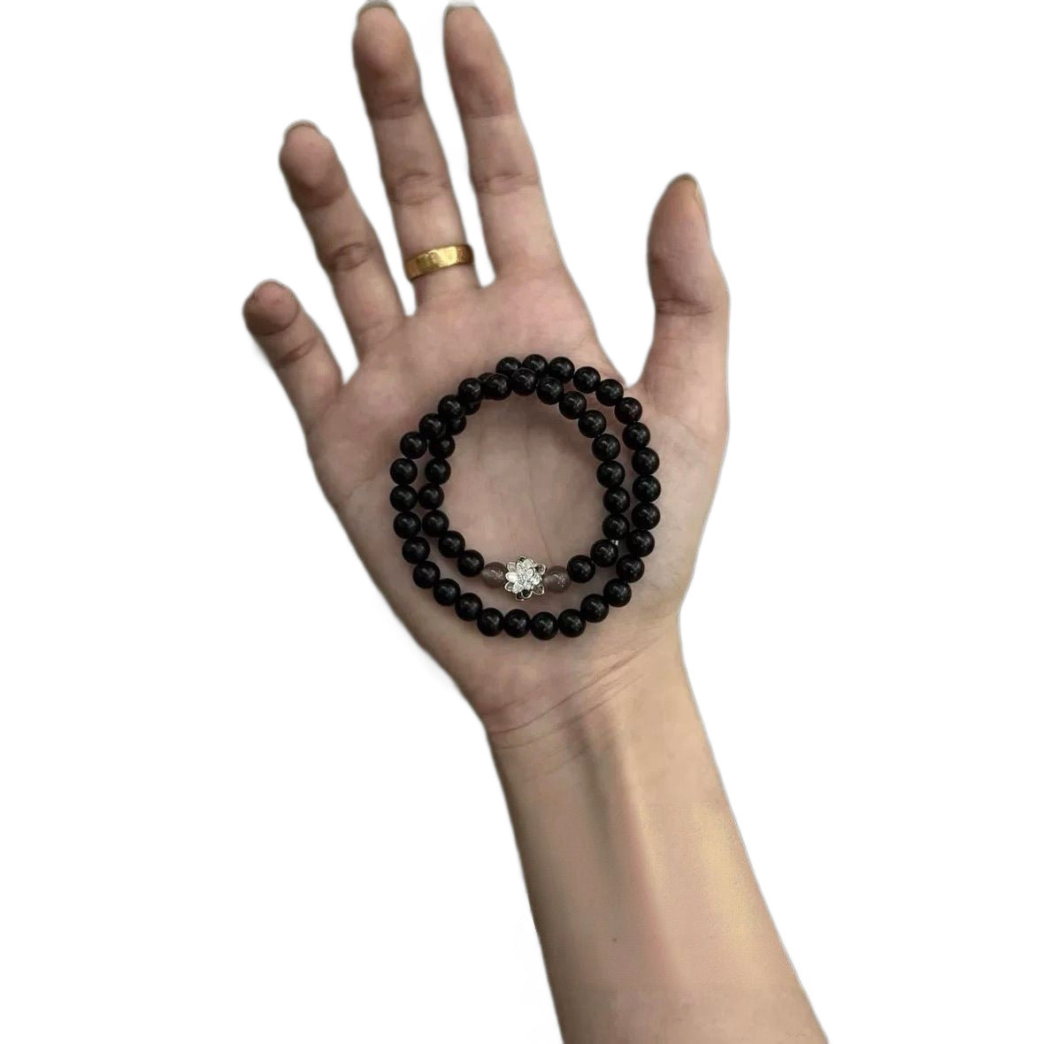 Women's Chinese Style Blackwood Lotus Sier Natural Gray Agate Beaded Bracelets