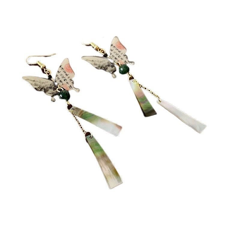 Women's Cool Calligraphy Butterfly Tassel Retro Graceful Earrings