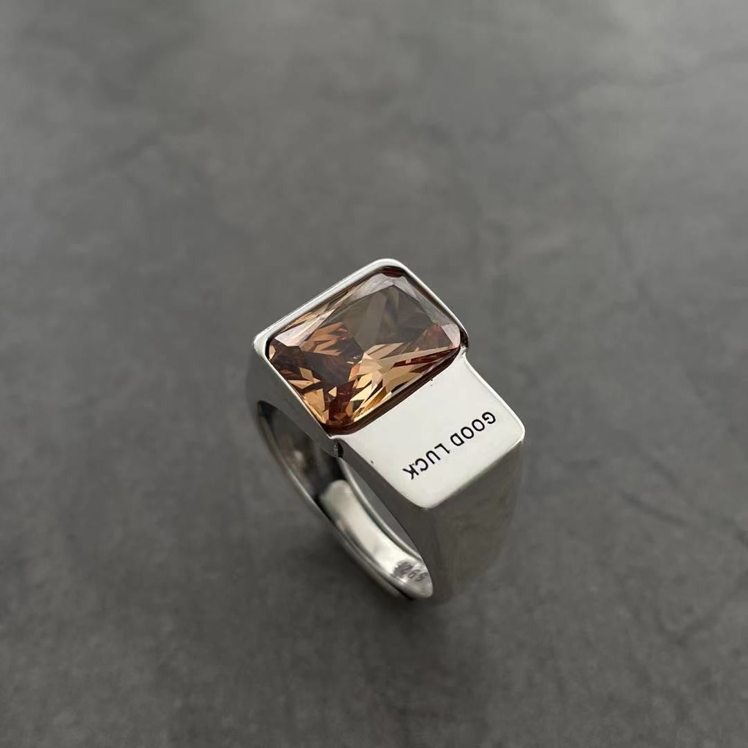 Square Caramel Zircon Female Retro Fashion Ring