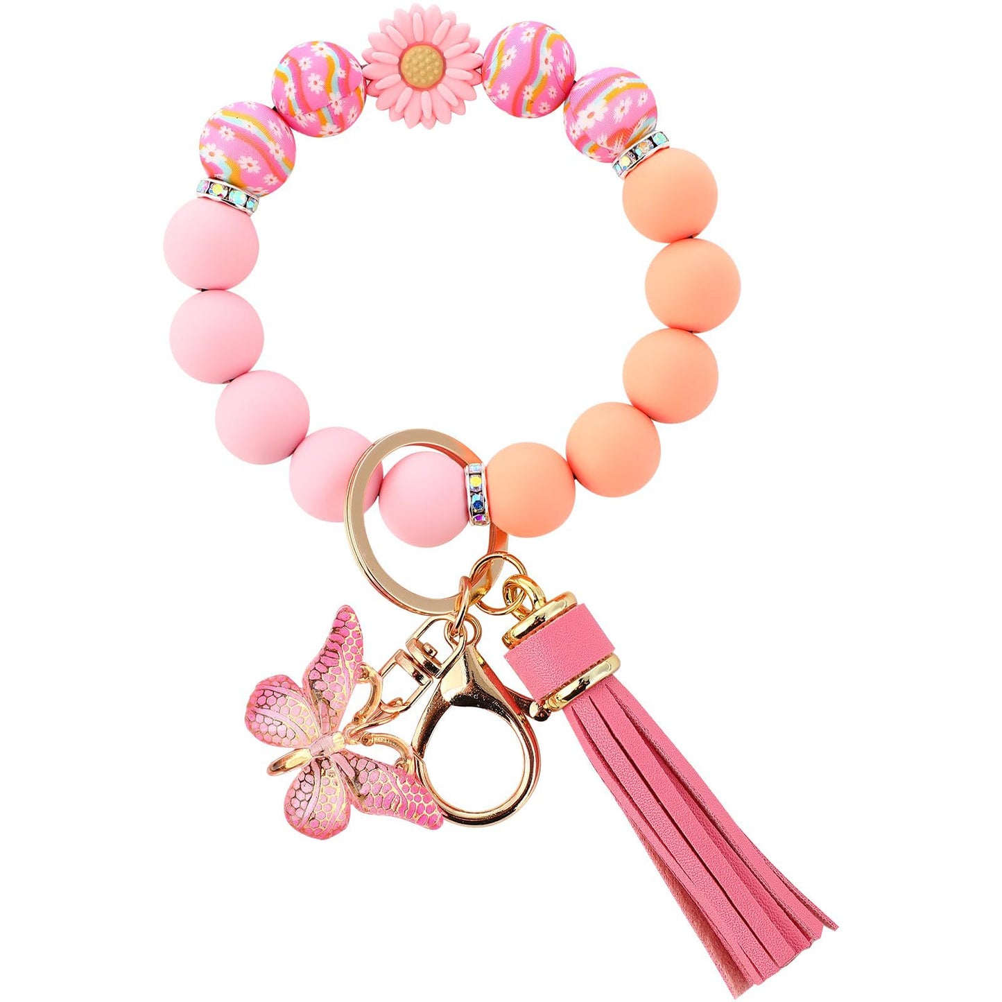 Silicone Beads Beaded Key Butterfly Tassel Bracelet
