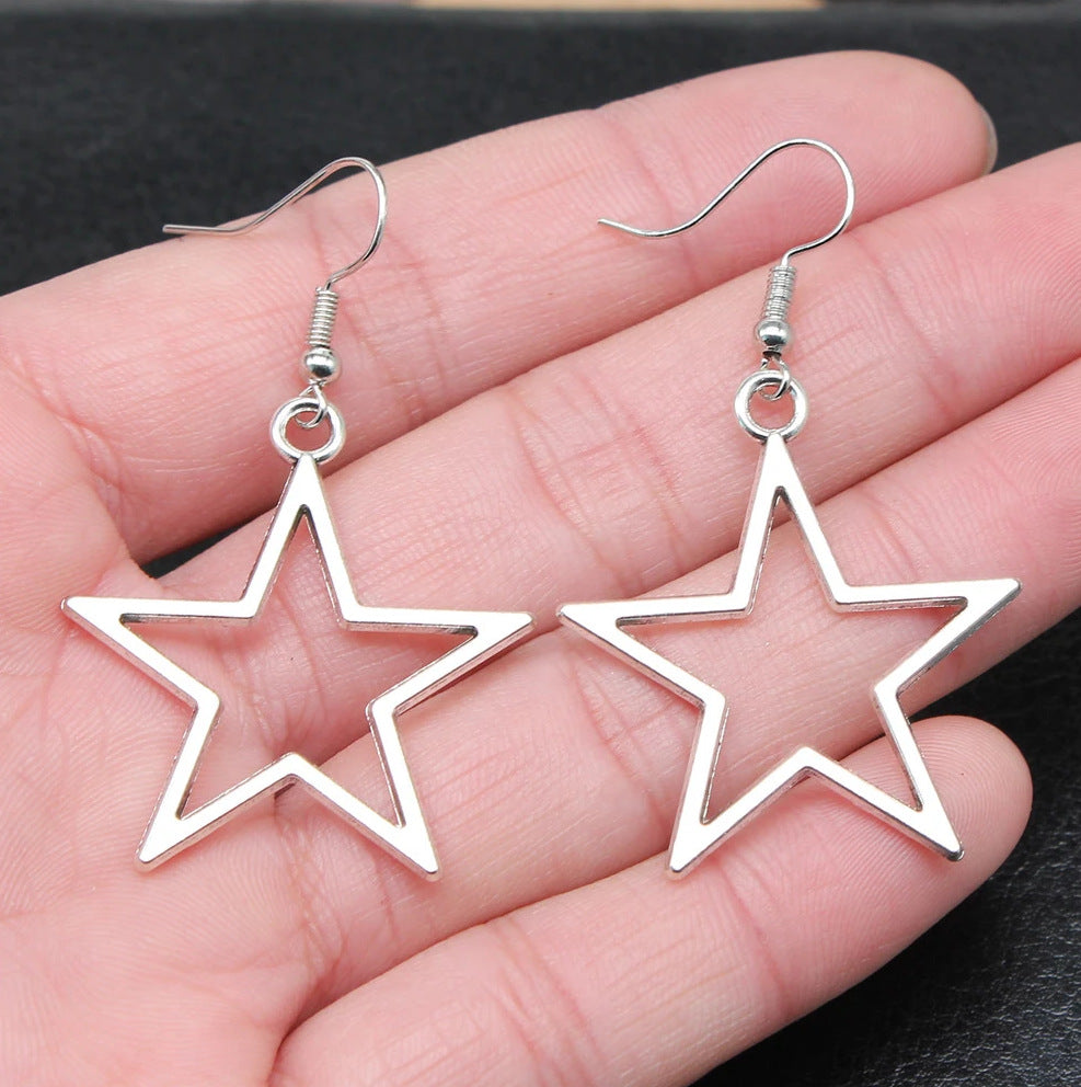 Fashion Simple Retro Sier Hollow Star Necklace