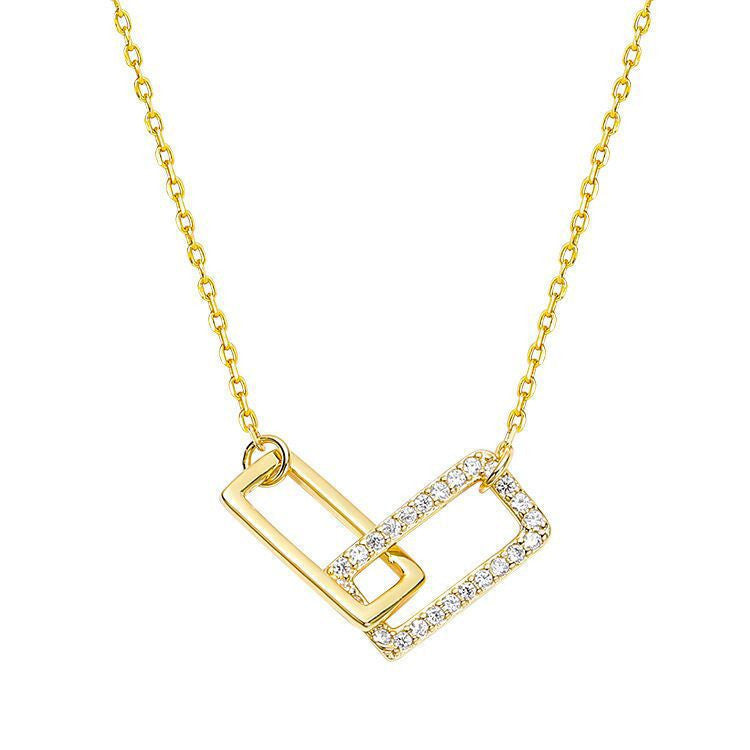 Women's Double Square Niche Geometric Rectangular Jeweled Simple Elegant Stitching Necklaces