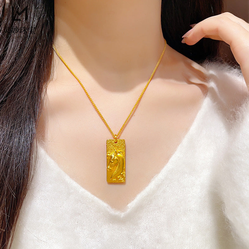 Alluvial Gold Everything Goes Smoothly Horse Head Square Pendants