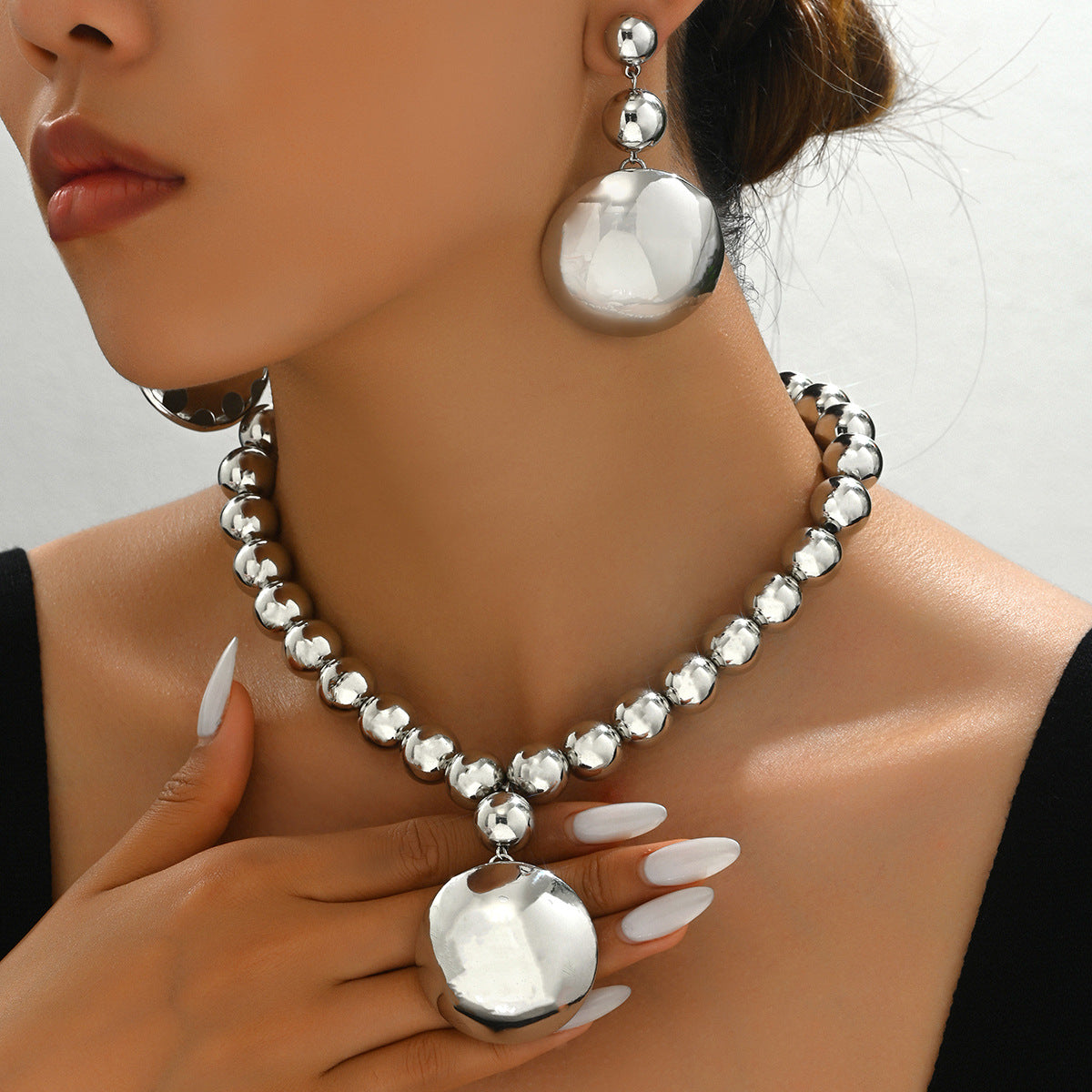 Women's Personalized Metal Round Beads Niche High-grade Jewelry Set