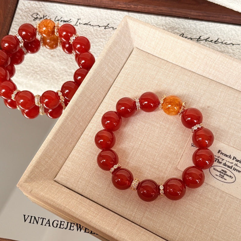Red Luck Head Plastic Flower Natural Crystal Design Black Gold Bracelets