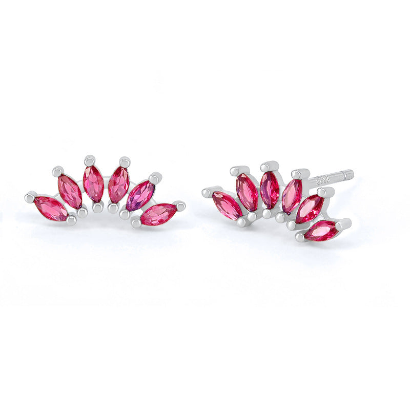 Needle Light Luxury Color Six Stone Retro Minority Design Refined Stud Earrings
